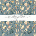 Rabbit Floral Digital Paper, Easter Pattern, Seamless Fabric Design, Bunny Background, Scrapbooking Paper, Floral JPEG Files - Moore and Mountain