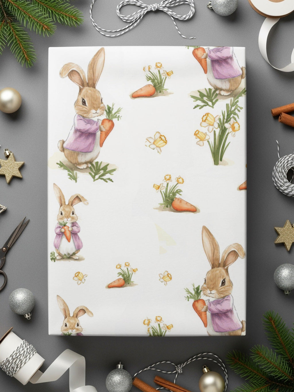 Rabbit Seamless Pattern, Digital Paper, Bunny Floral Design, 12x12 JPEG, Easter Fabric Design, Spring Pattern Digital Download - Moore and Mountain