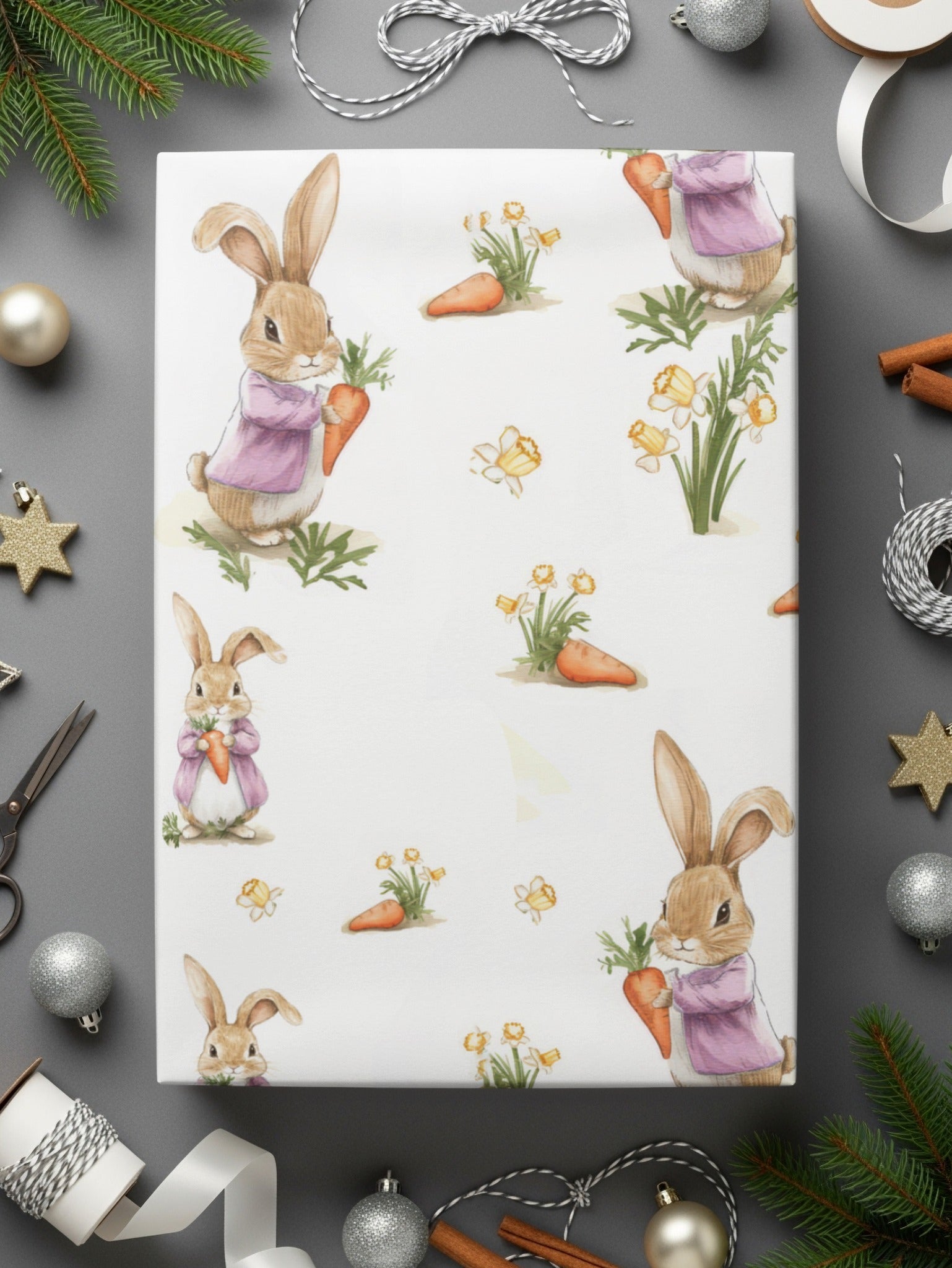Rabbit Seamless Pattern, Digital Paper, Bunny Floral Design, 12x12 JPEG, Easter Fabric Design, Spring Pattern Digital Download - Moore and Mountain