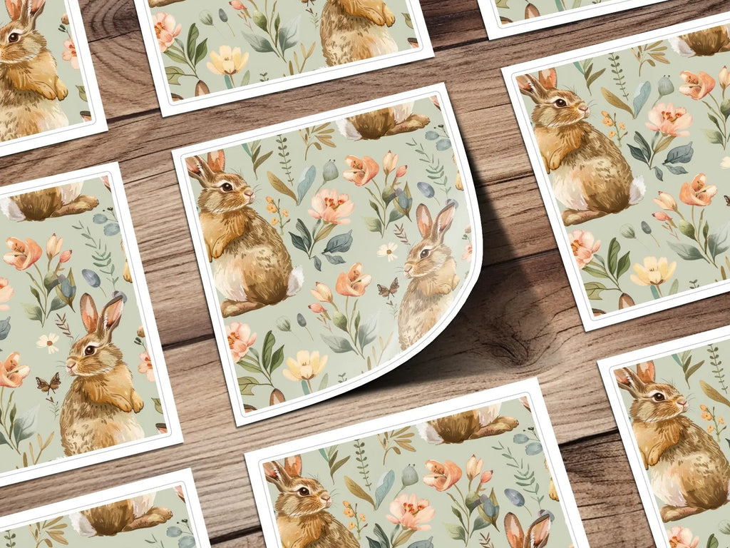 Rabbit Seamless Pattern Digital Paper, Floral Bunny Repeat Pattern, Cute Easter Fabric Design, Animal Illustration, Digital Download - Moore and Mountain
