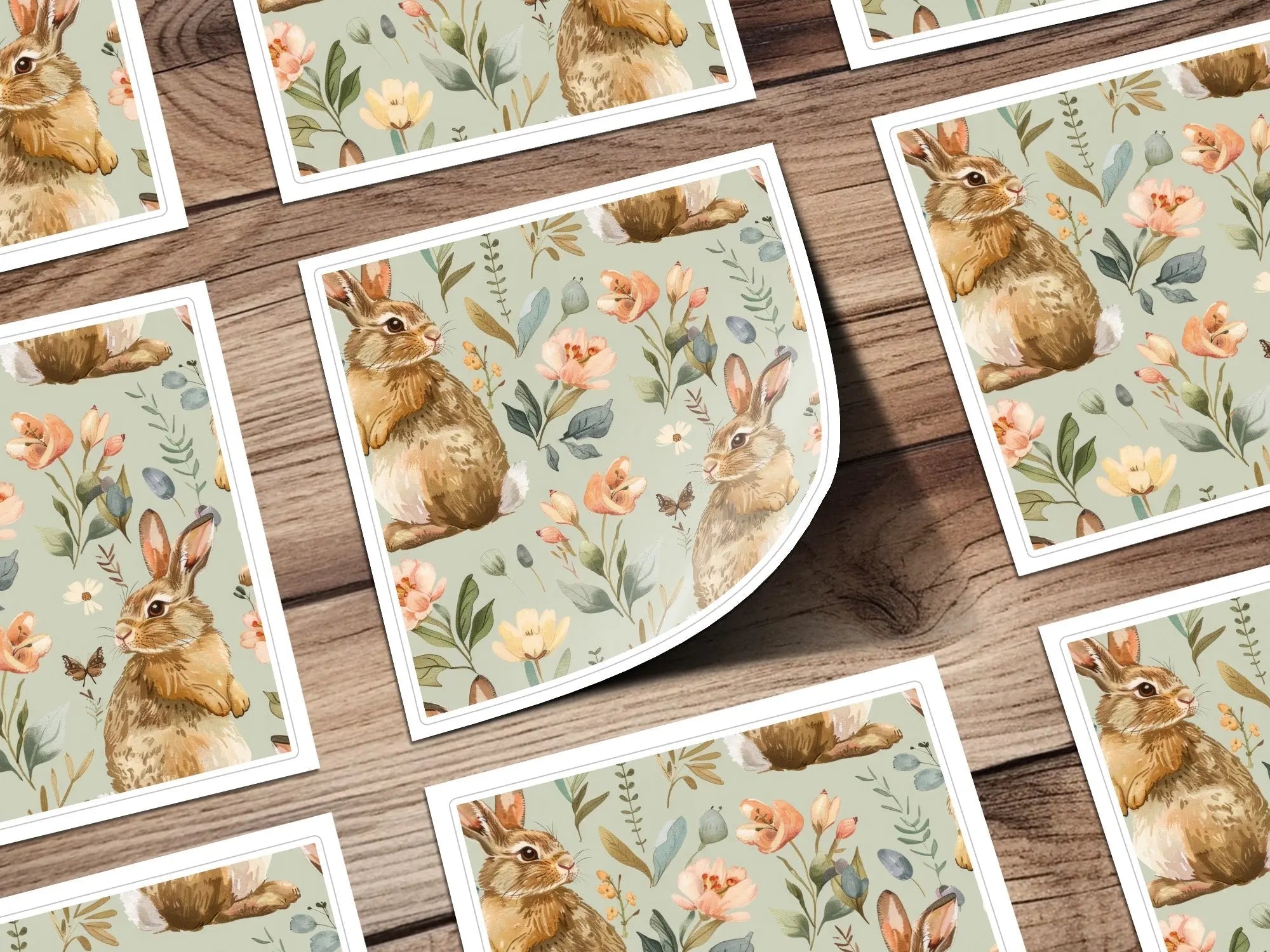 Rabbit Seamless Pattern Digital Paper, Floral Bunny Repeat Pattern, Cute Easter Fabric Design, Animal Illustration, Digital Download - Moore and Mountain