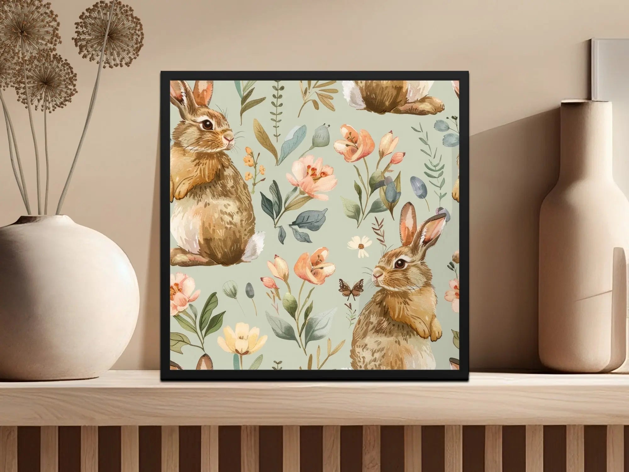 Rabbit Seamless Pattern Digital Paper, Floral Bunny Repeat Pattern, Cute Easter Fabric Design, Animal Illustration, Digital Download - Moore and Mountain