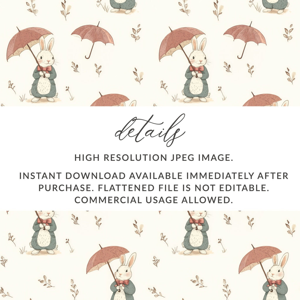 Rabbits with Umbrellas Adorable Bunnies with Umbrellas Seamless Pattern Design - Moore and Mountain