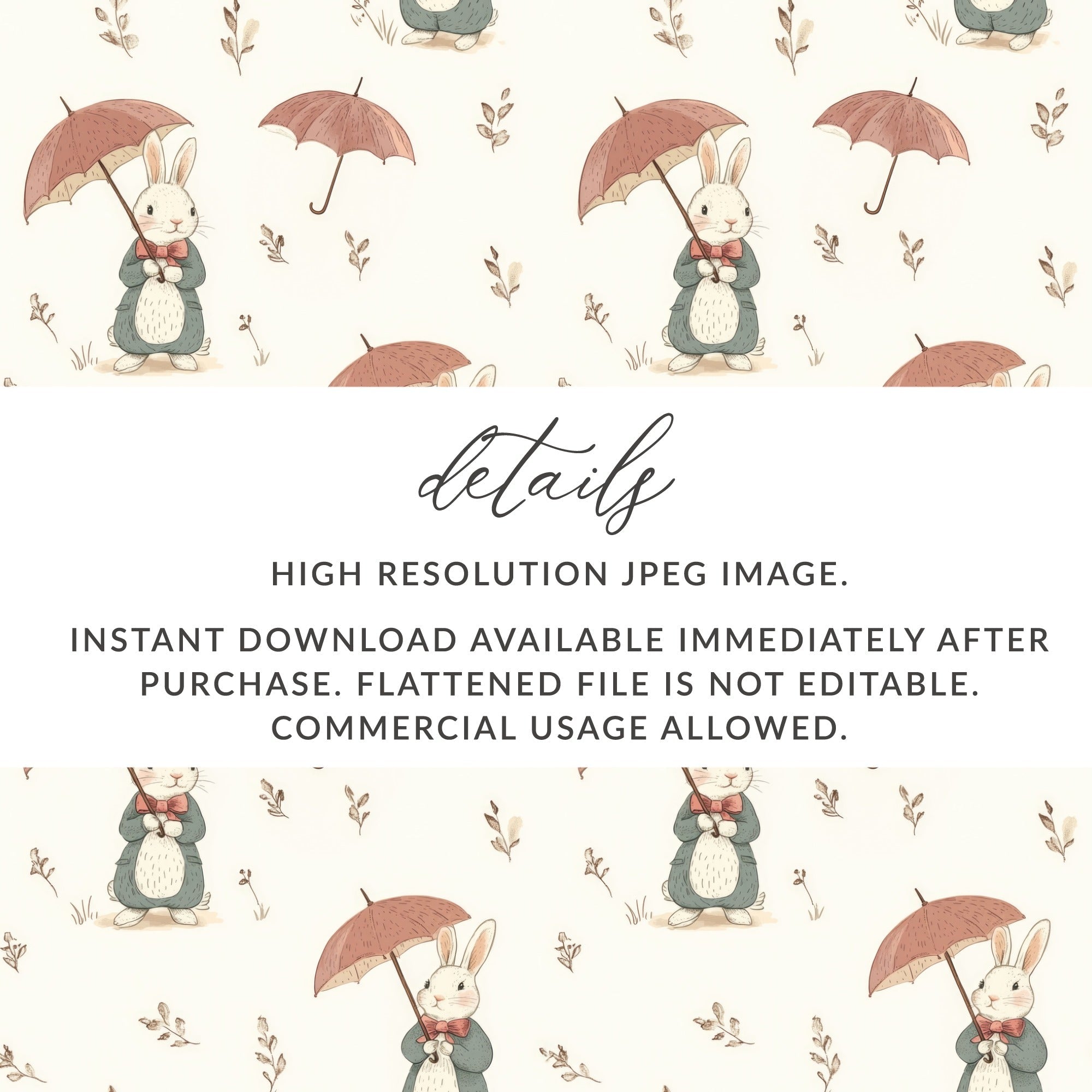 Rabbits with Umbrellas Adorable Bunnies with Umbrellas Seamless Pattern Design - Moore and Mountain