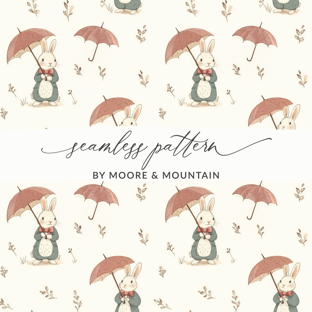 Rabbits with Umbrellas Adorable Bunnies with Umbrellas Seamless Pattern Design - Moore and Mountain