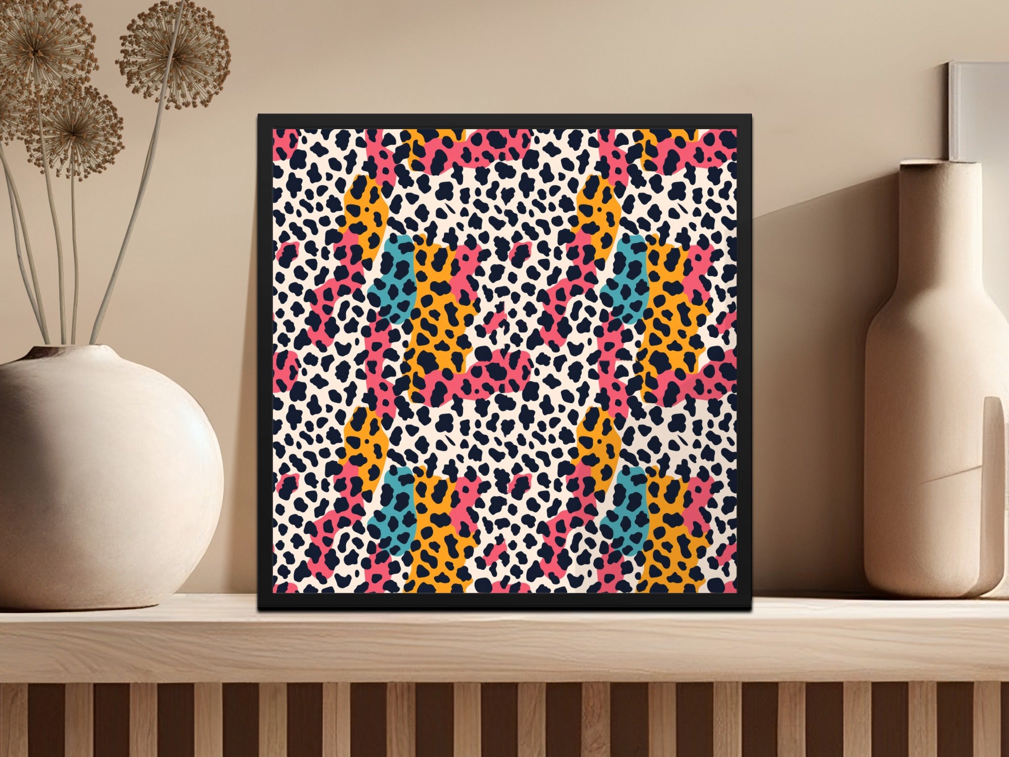 Vibrant and Colorful Abstract Leopard Print Wall Art
