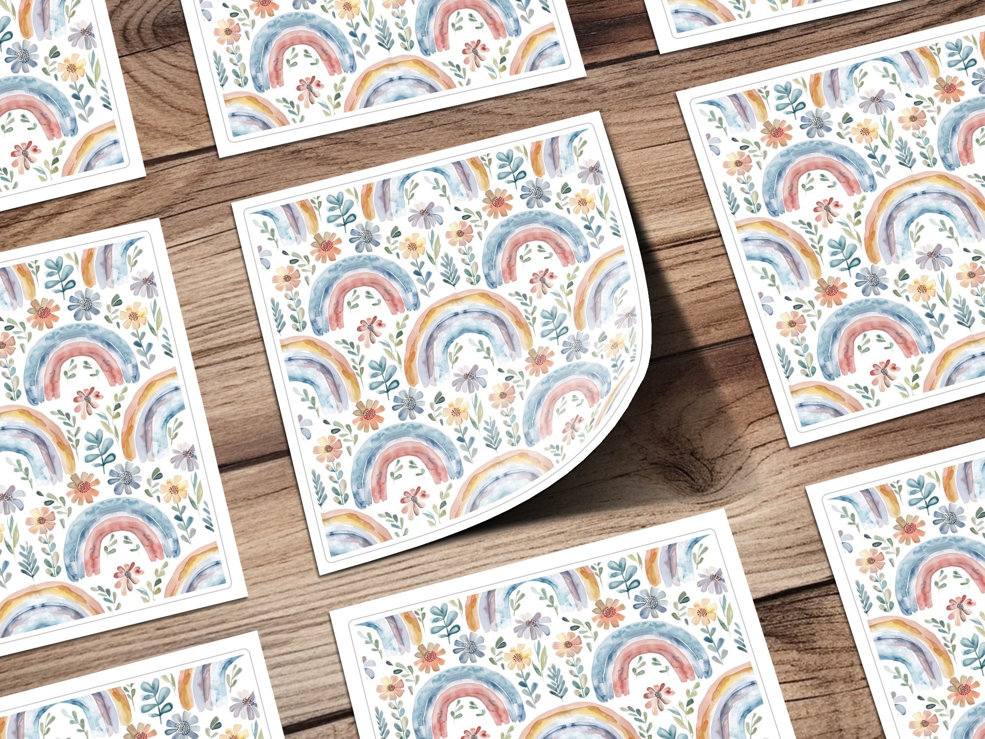 Rainbow Floral Digital Paper, Watercolor Seamless Pattern, Pastel Flowers Printable Paper, Boho Rainbow Digital Download, Nursery Decor - Moore and Mountain