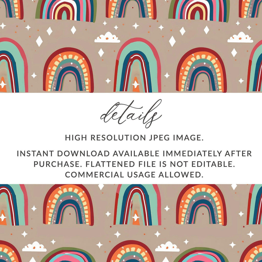 Rainbow Seamless Pattern Digital Paper, Boho Rainbow Printable, Rainbow Cloud Star Pattern, Nursery Decor, Kids Room Decor - Moore and Mountain