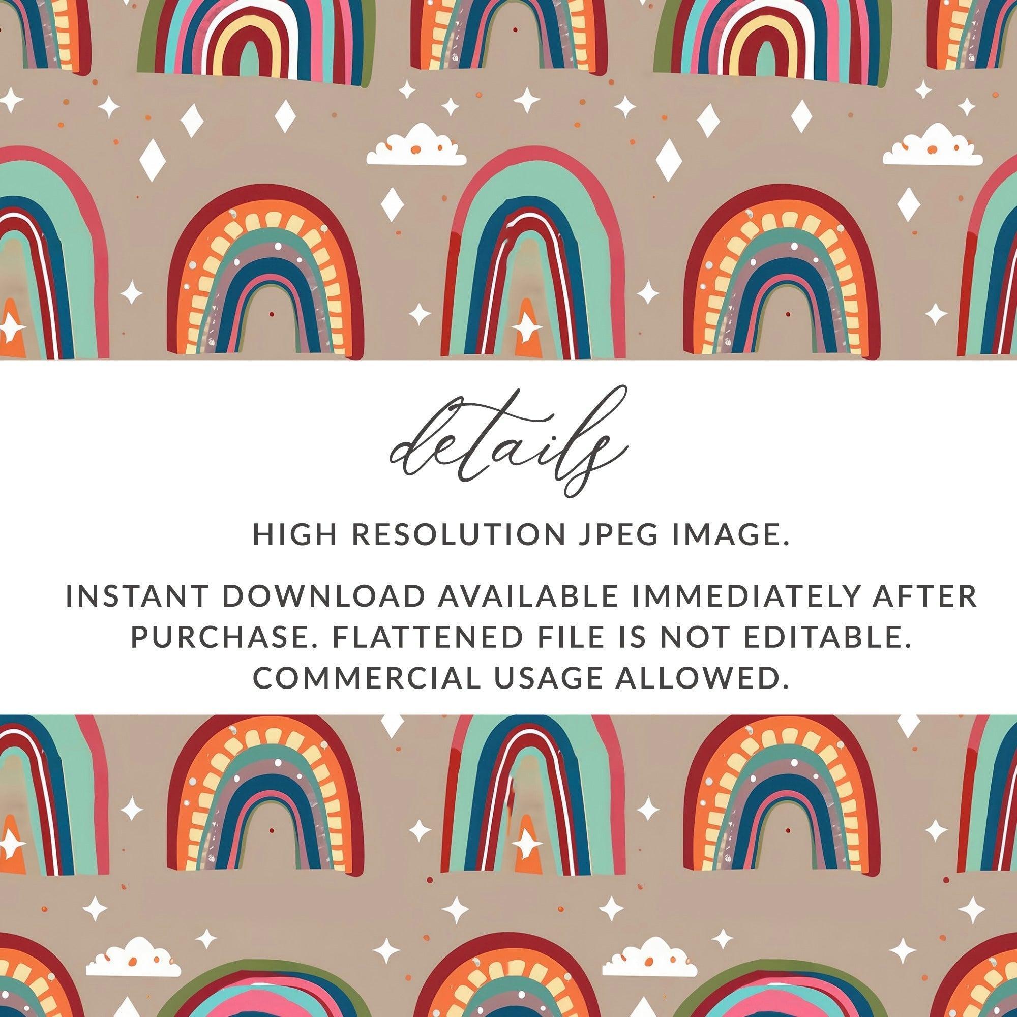 Rainbow Seamless Pattern Digital Paper, Boho Rainbow Printable, Rainbow Cloud Star Pattern, Nursery Decor, Kids Room Decor - Moore and Mountain