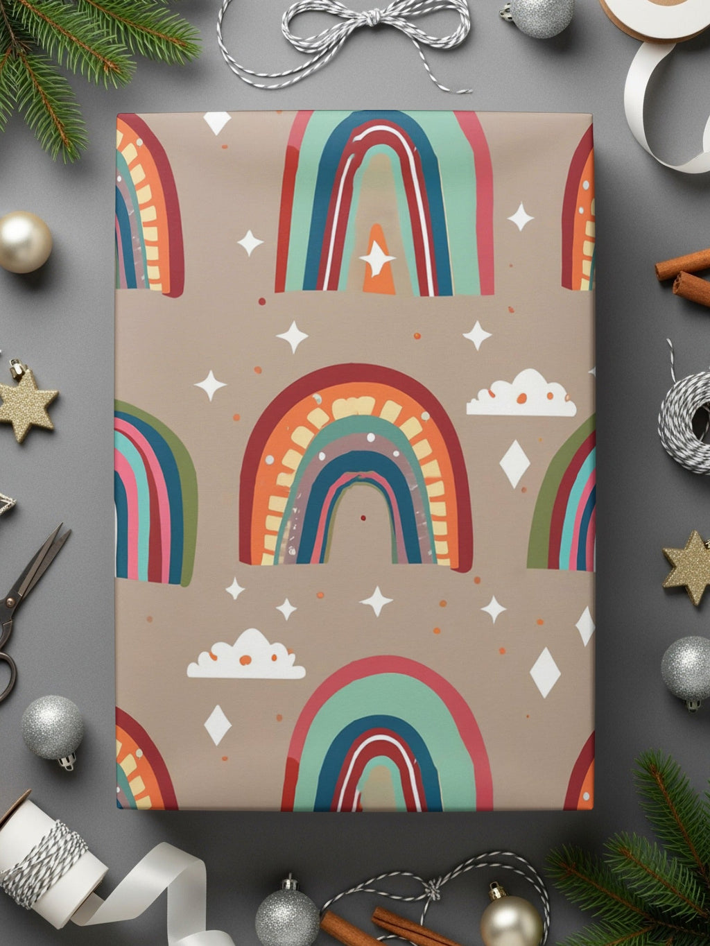 Rainbow Seamless Pattern Digital Paper, Boho Rainbow Printable, Rainbow Cloud Star Pattern, Nursery Decor, Kids Room Decor - Moore and Mountain