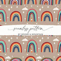 Rainbow Seamless Pattern Digital Paper, Boho Rainbow Printable, Rainbow Cloud Star Pattern, Nursery Decor, Kids Room Decor - Moore and Mountain