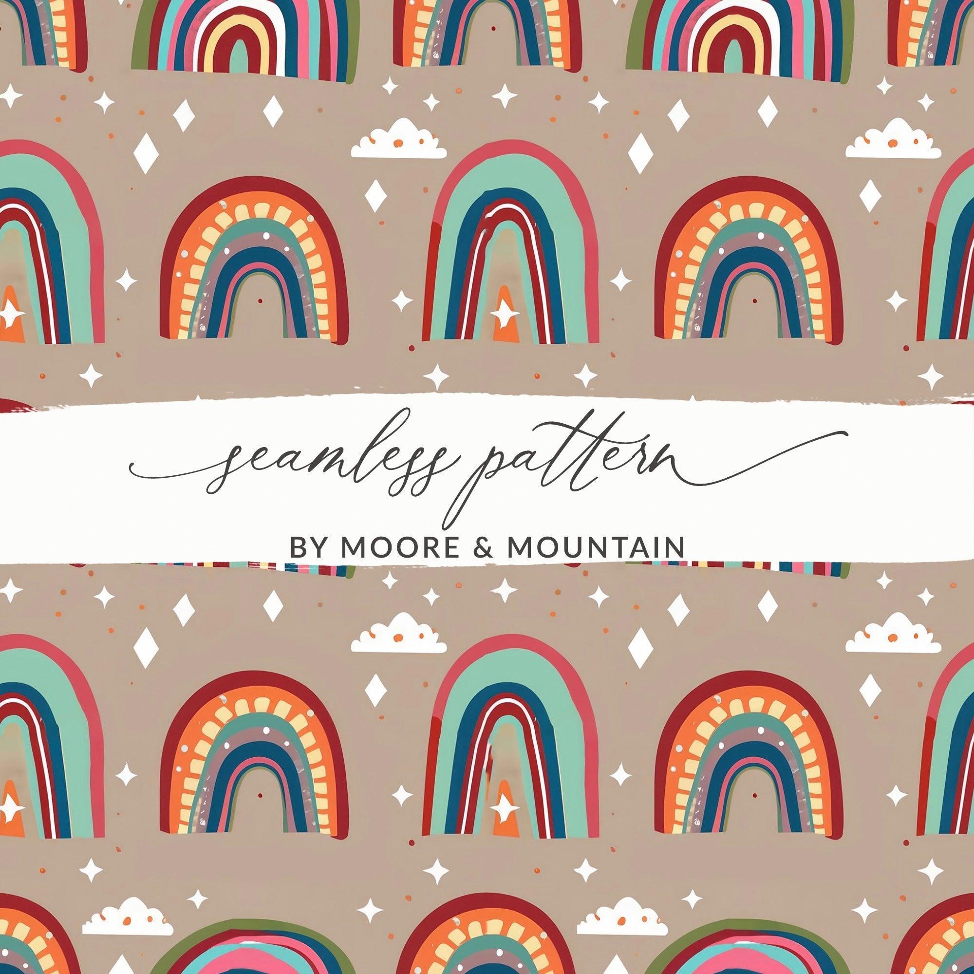 Rainbow Seamless Pattern Digital Paper, Boho Rainbow Printable, Rainbow Cloud Star Pattern, Nursery Decor, Kids Room Decor - Moore and Mountain
