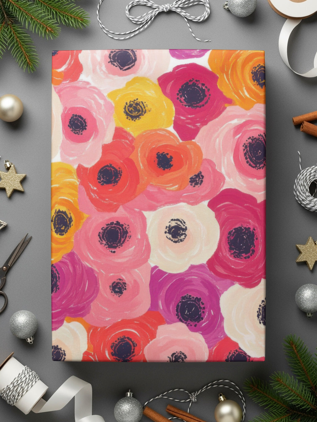 Floral Multicolor Gift Wrap for Celebrations and Holidays