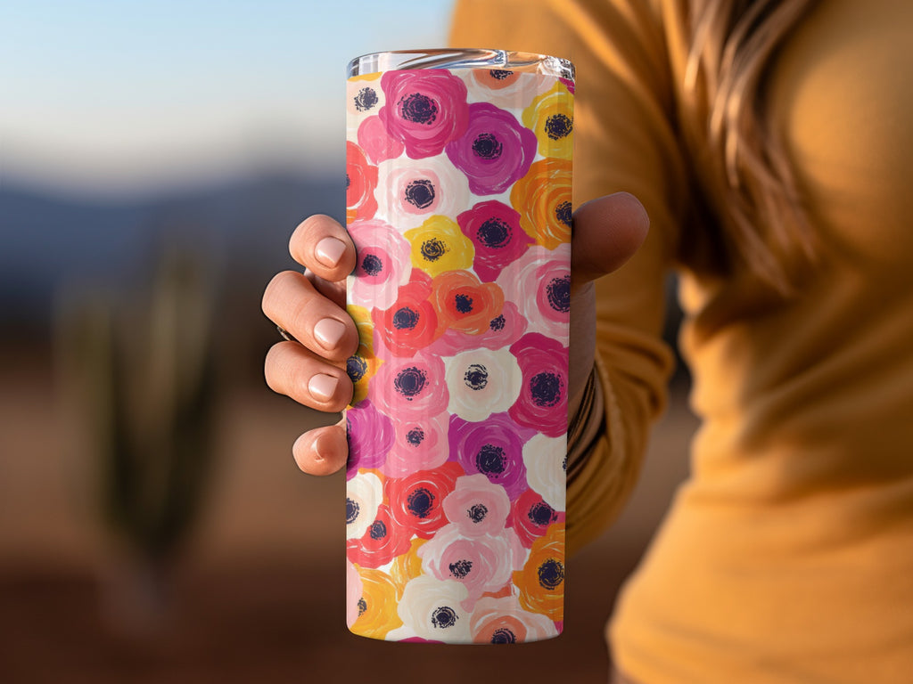 Vibrant Floral Design Travel Tumbler Drinkware Cup