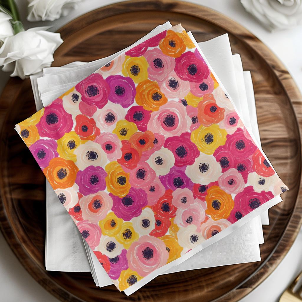 Vibrant Hand-Painted Floral Patterned Napkins