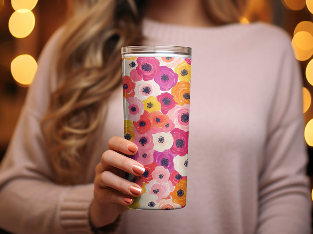 Colorful Floral Design Travel Tumbler Cup Beverage Holder