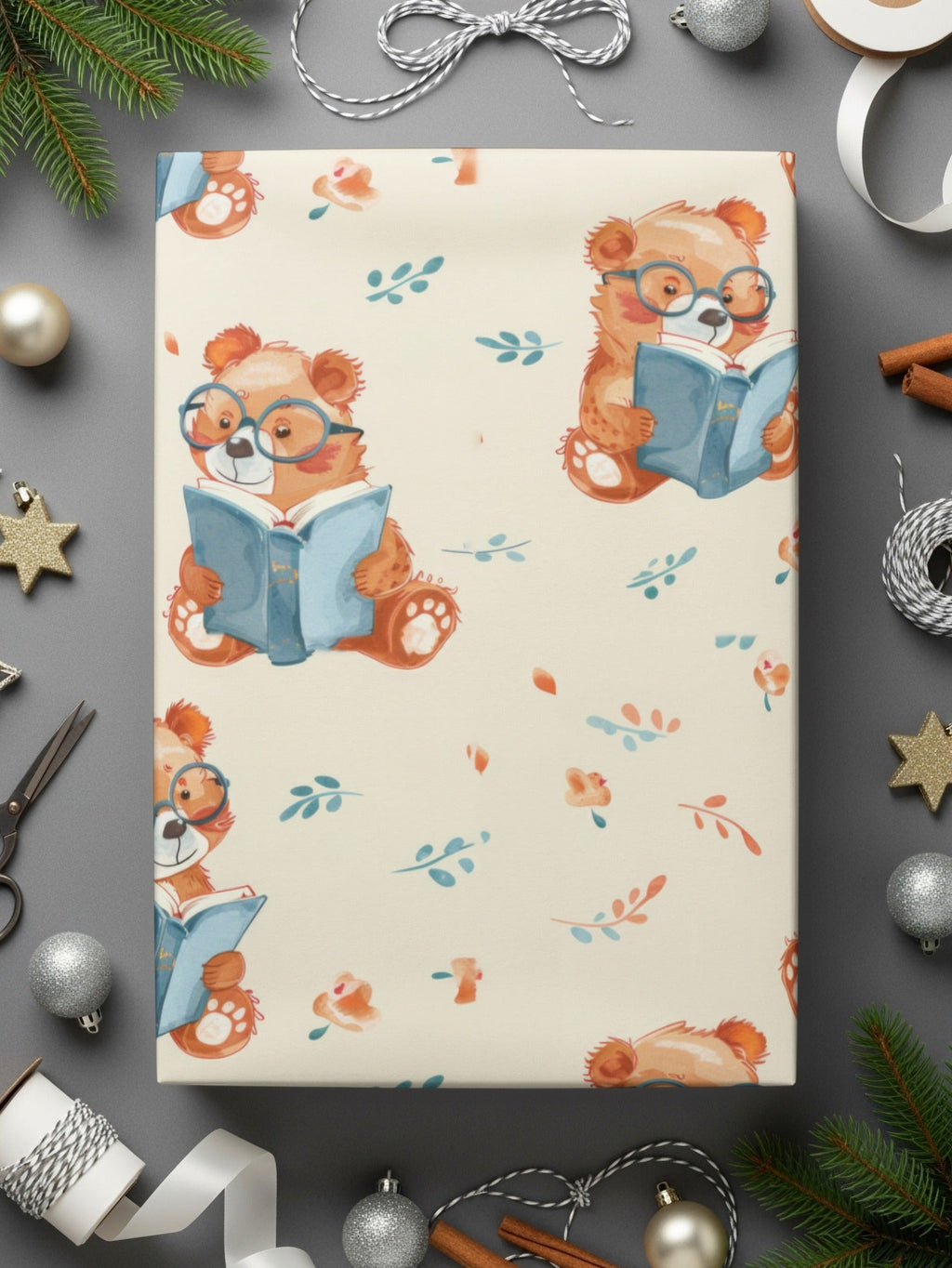 Reading Bear Digital Pattern, Seamless Teddy Bear Print, Cute Animal Illustration, Background for Kids, Scrapbooking Paper, Fabric Design - Moore and Mountain