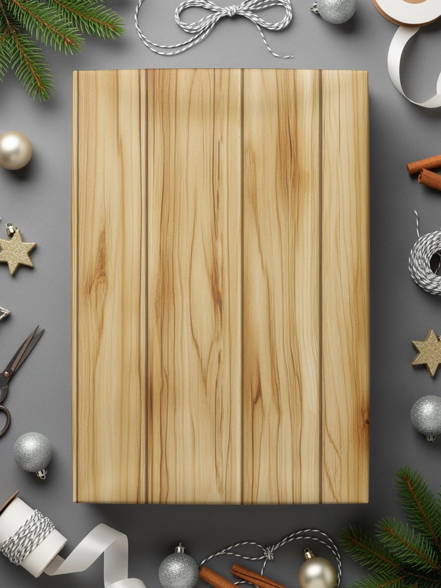 Elegant Festive Wooden Gift Box with Holiday Decoration