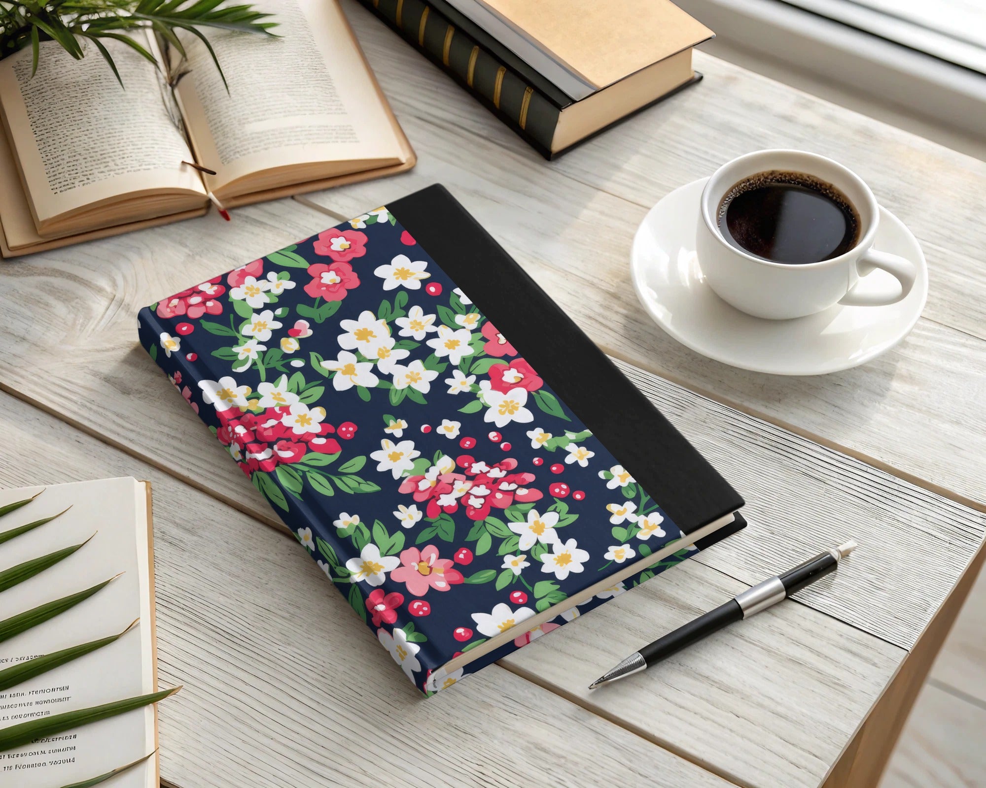 Floral Print Hardcover Journal with Colorful Flower Design