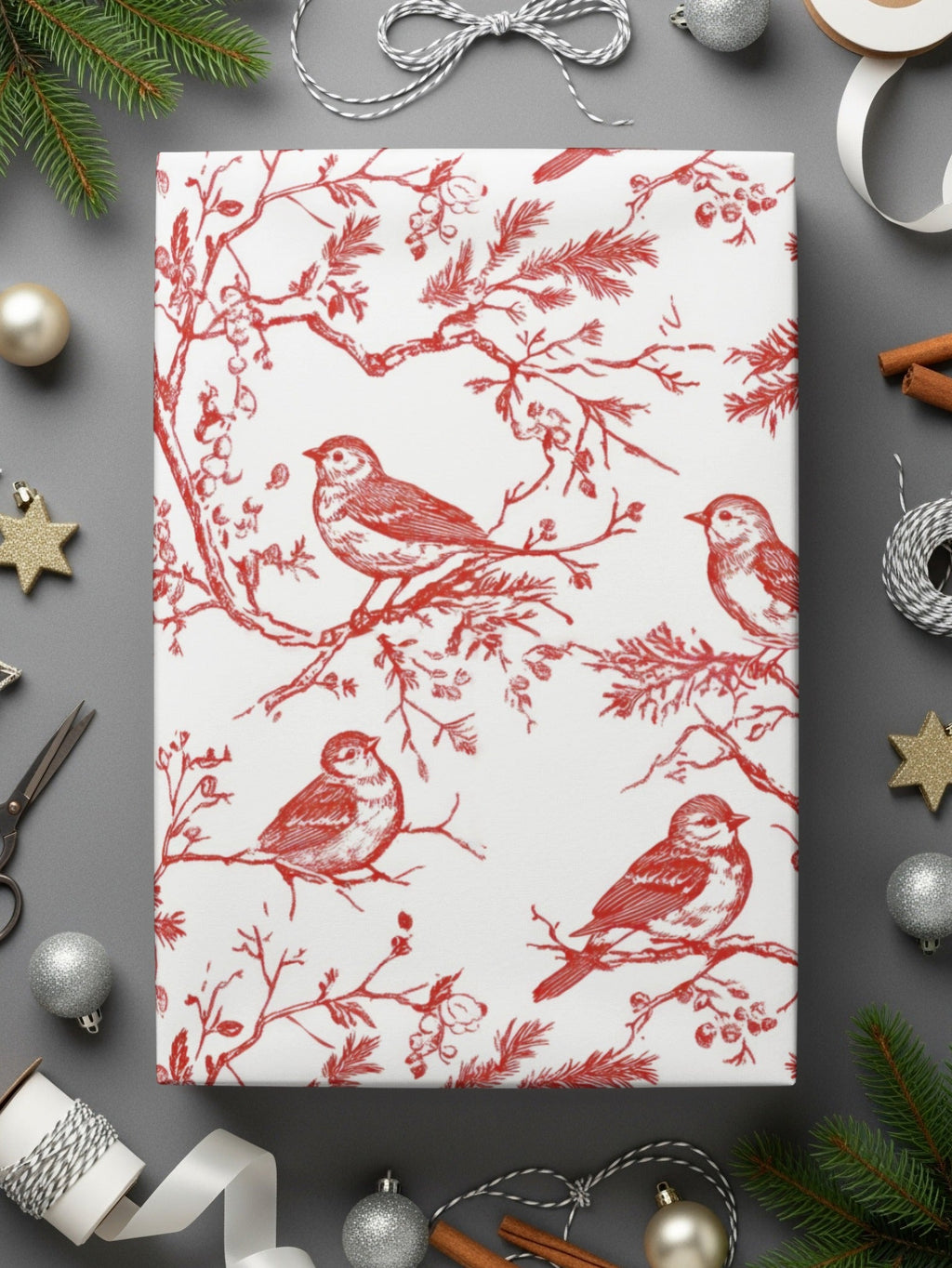 Red Bird Toile Digital Paper, Seamless Pattern, Printable Fabric Design, Rustic Bird Art, Scrapbook Paper, Digital Download - Moore and Mountain