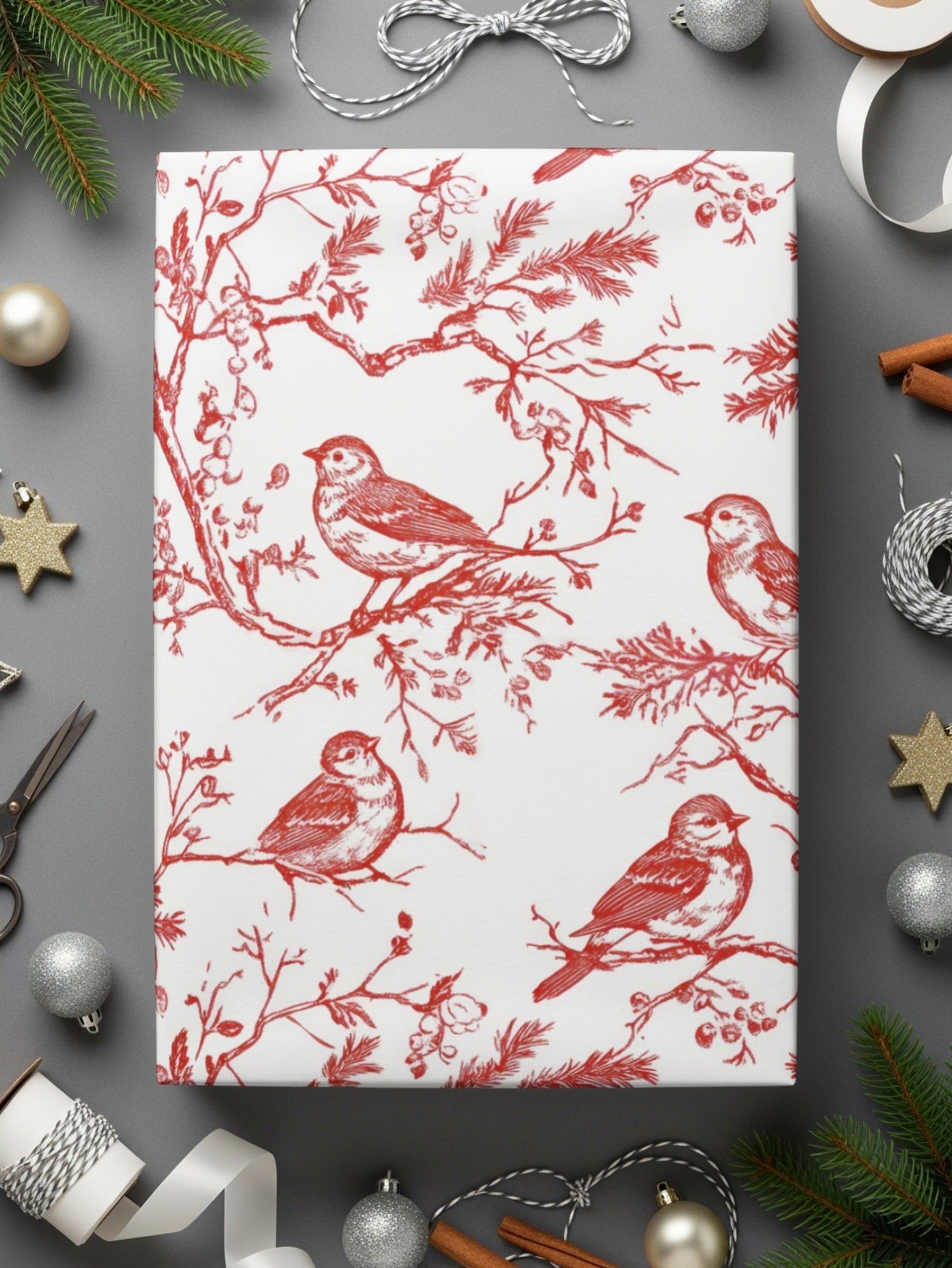 Red Bird Toile Digital Paper, Seamless Pattern, Printable Fabric Design, Rustic Bird Art, Scrapbook Paper, Digital Download - Moore and Mountain