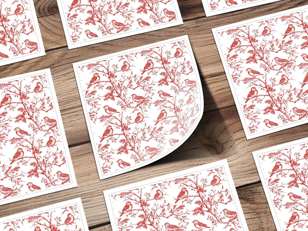Red Bird Toile Digital Paper, Seamless Pattern, Printable Fabric Design, Rustic Bird Art, Scrapbook Paper, Digital Download - Moore and Mountain