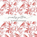 Red Bird Toile Digital Paper, Seamless Pattern, Printable Fabric Design, Rustic Bird Art, Scrapbook Paper, Digital Download - Moore and Mountain