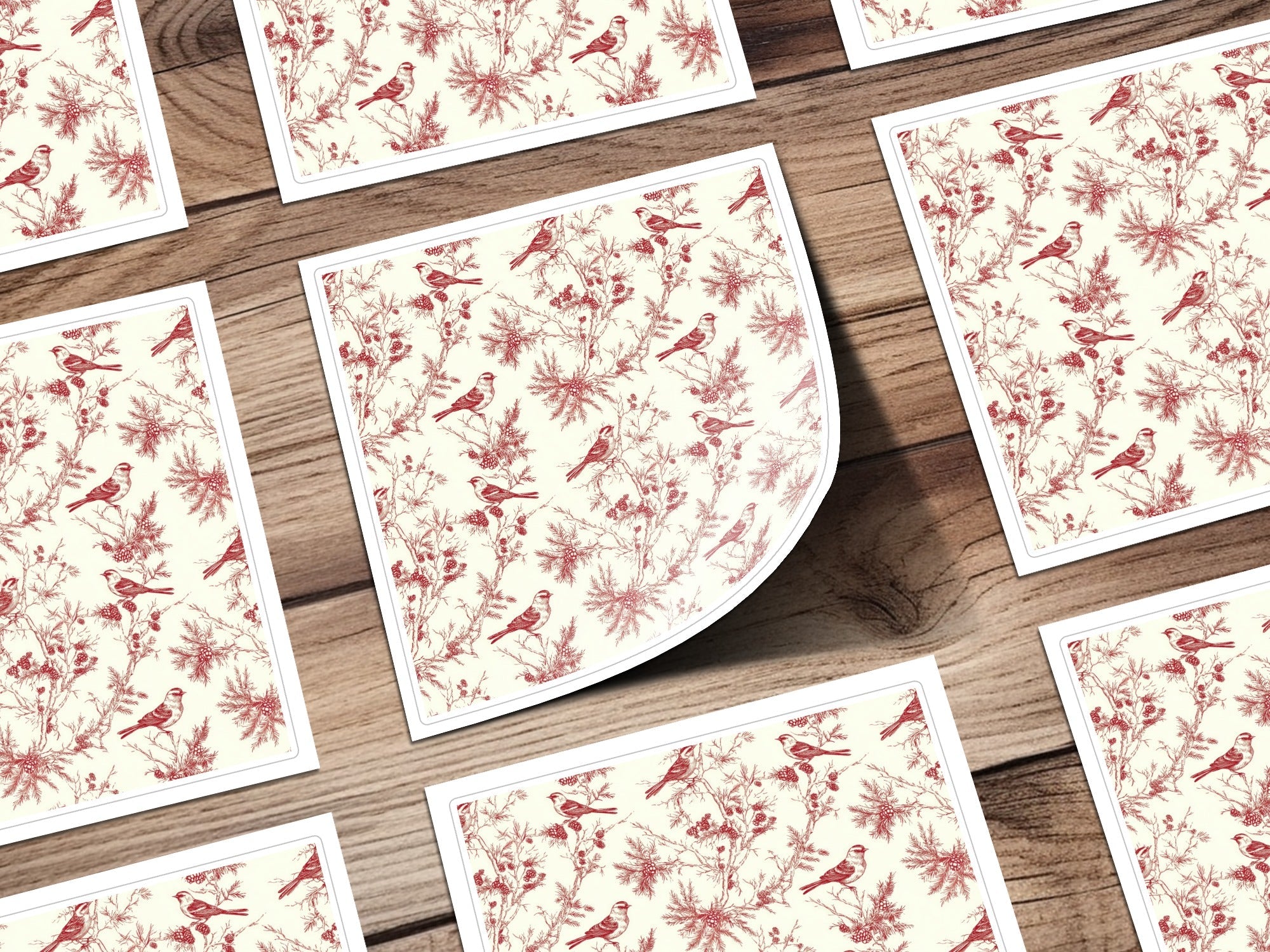 Red Bird Winter Chinoiserie Digital Paper, Winter Pattern, Birds on Branches, Christmas - Moore and Mountain