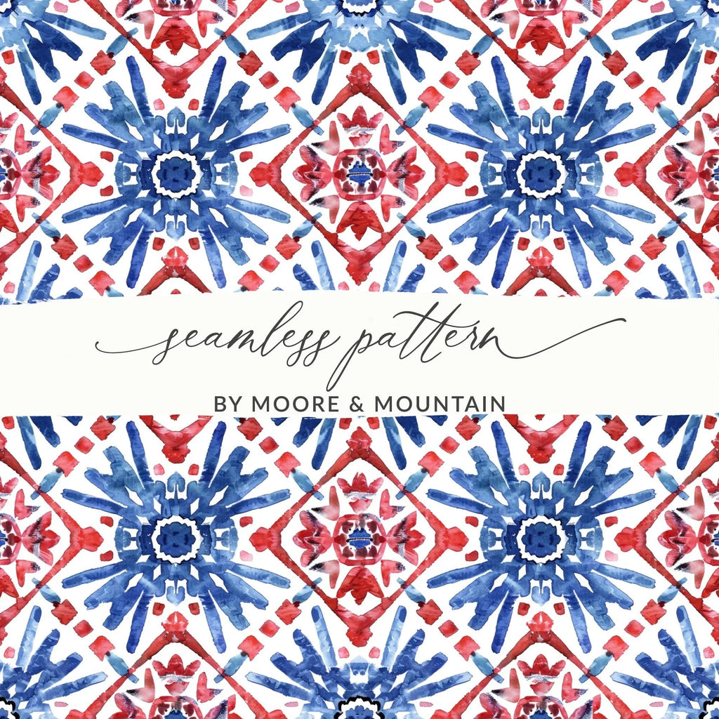 Red Blue Floral Pattern Digital Paper, Watercolor Seamless Pattern, Tileable Surface Design, Printable Paper, Fabric Design, Digital - Moore and Mountain
