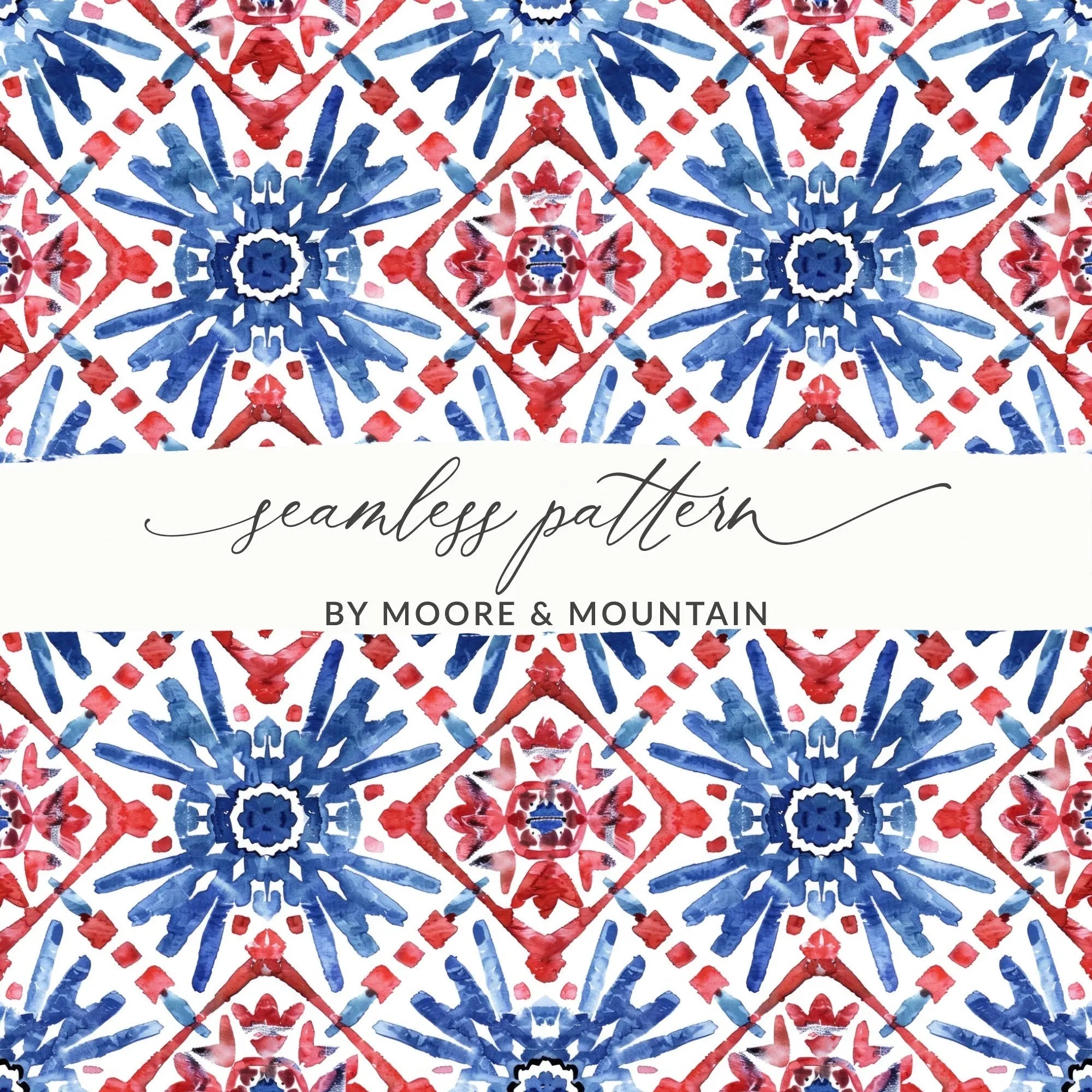 Red Blue Floral Pattern Digital Paper, Watercolor Seamless Pattern, Tileable Surface Design, Printable Paper, Fabric Design, Digital - Moore and Mountain