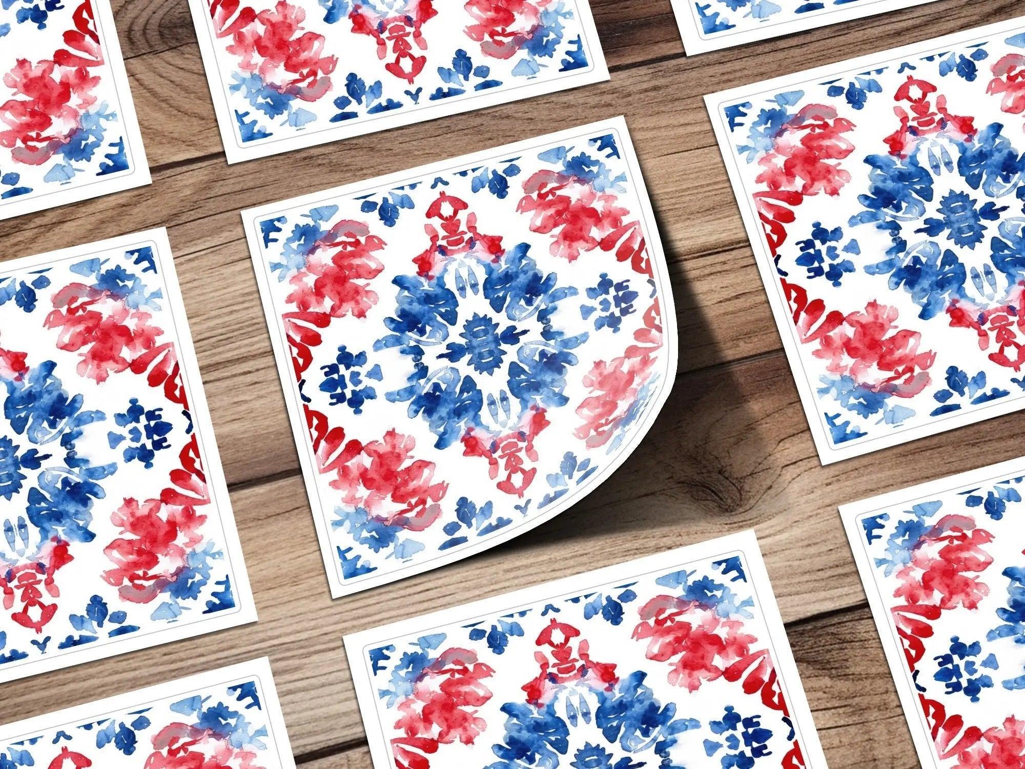 Red Blue Floral Watercolor Seamless Pattern, Digital Paper for Fabric, Wallpaper, Scrapbooking, Digital Downloads, Commercial Use - Moore and Mountain