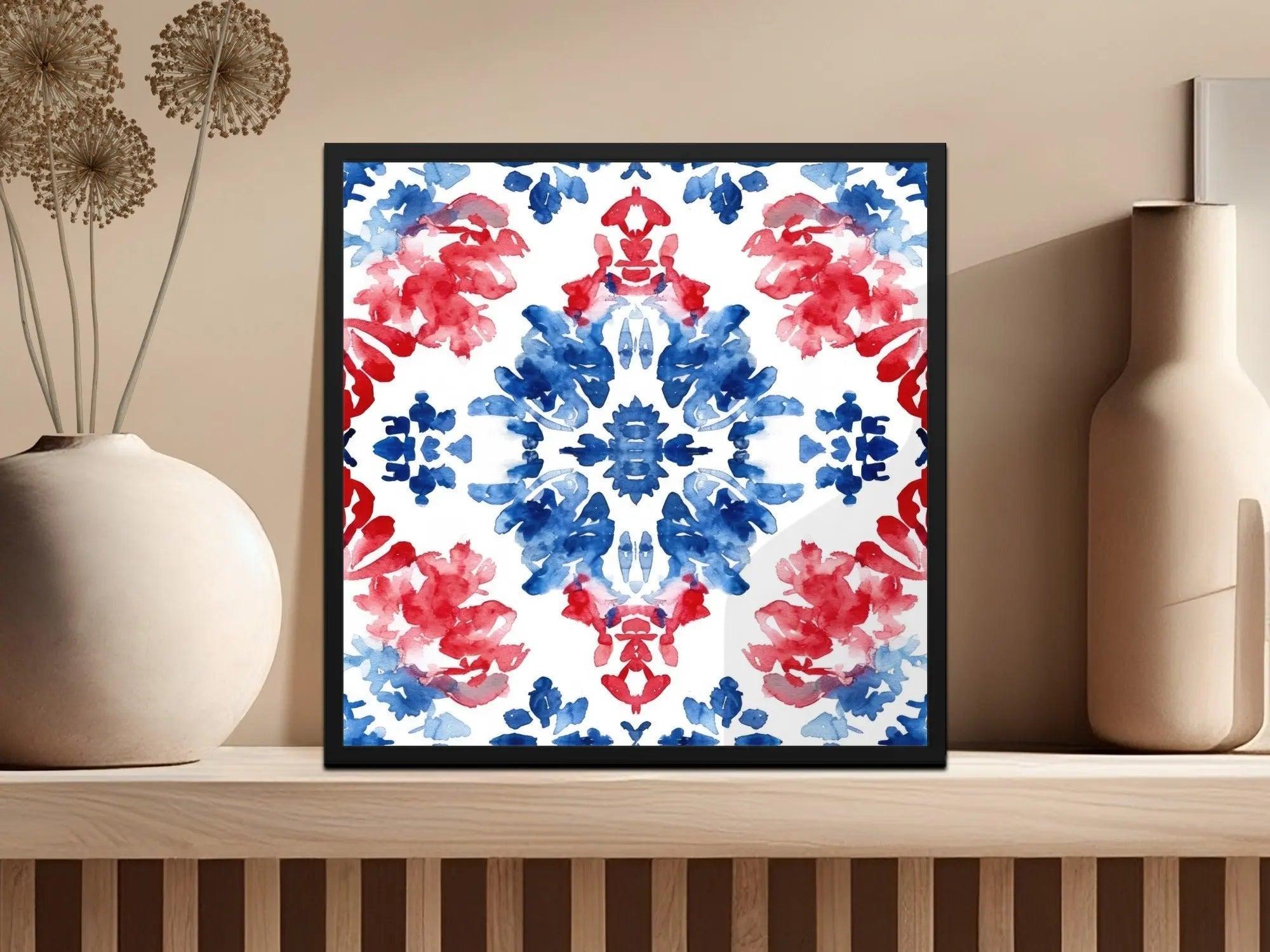 Red Blue Floral Watercolor Seamless Pattern, Digital Paper for Fabric, Wallpaper, Scrapbooking, Digital Downloads, Commercial Use - Moore and Mountain