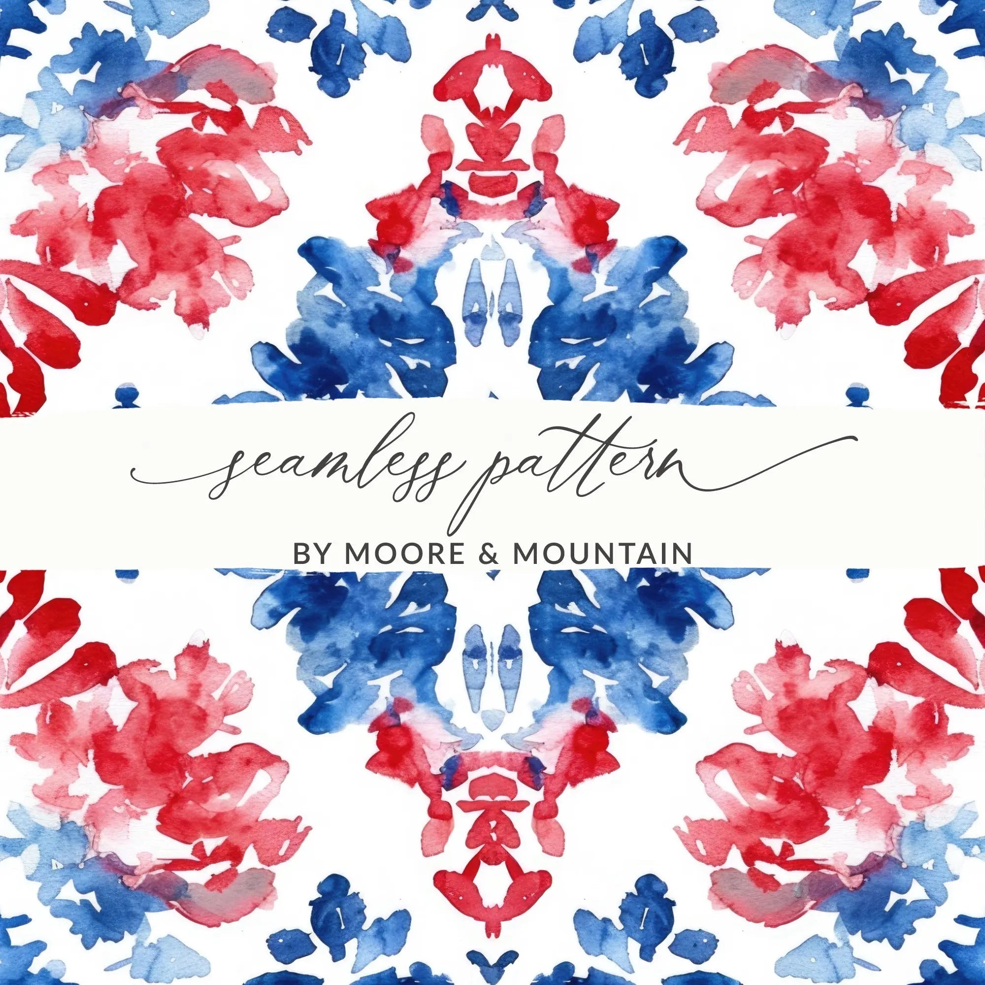 Red Blue Floral Watercolor Seamless Pattern, Digital Paper for Fabric, Wallpaper, Scrapbooking, Digital Downloads, Commercial Use - Moore and Mountain