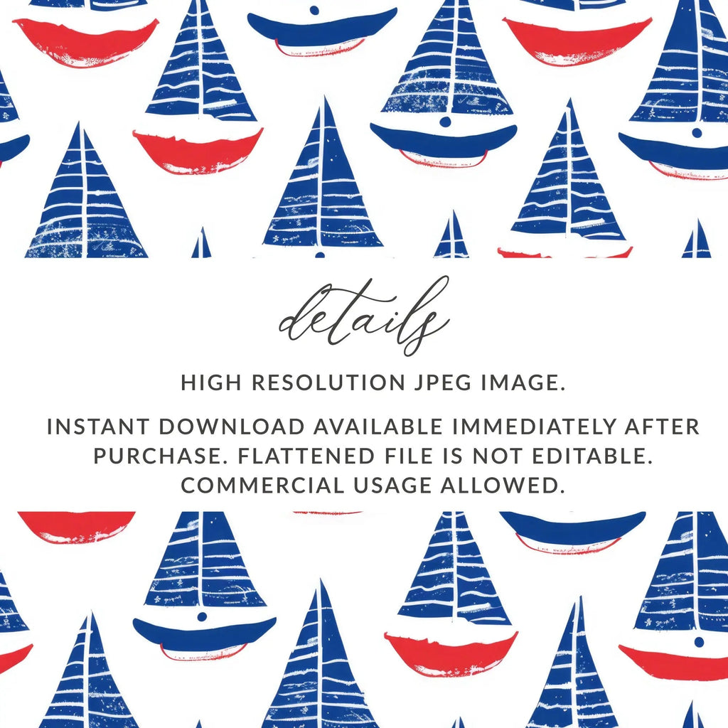 Red Blue Sailboat Digital Paper, Nautical Seamless Pattern, Coastal Theme JPEG Files, Scrapbooking Background, Fabric Design, Digital - Moore and Mountain