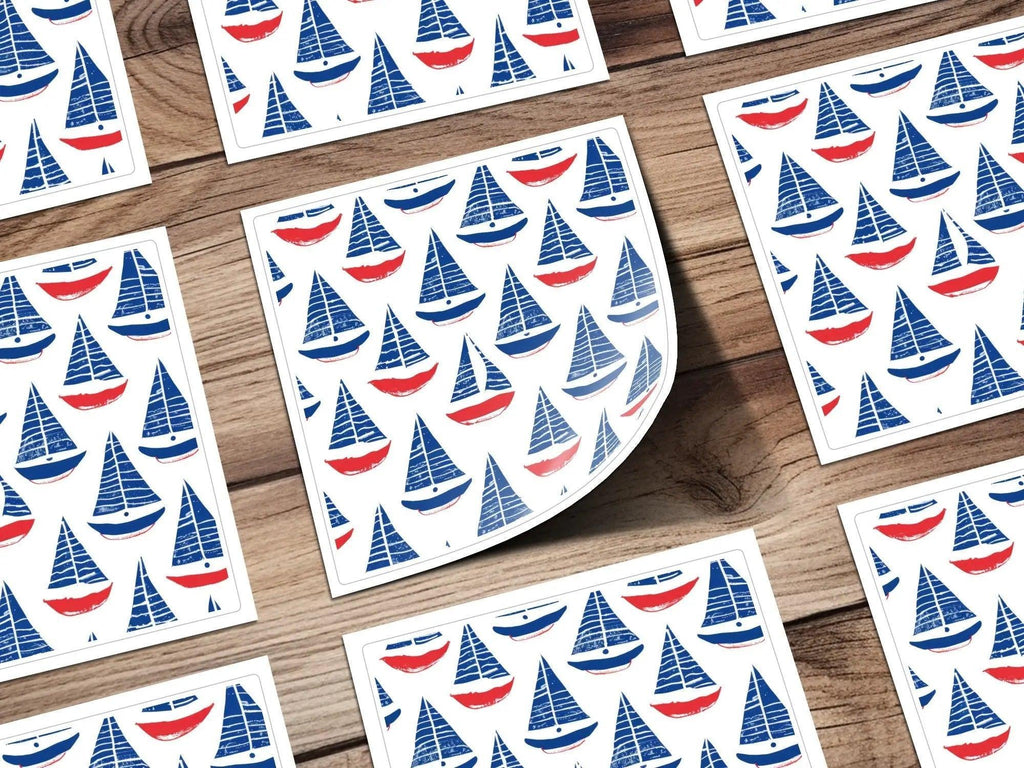 Red Blue Sailboat Digital Paper, Nautical Seamless Pattern, Coastal Theme JPEG Files, Scrapbooking Background, Fabric Design, Digital - Moore and Mountain