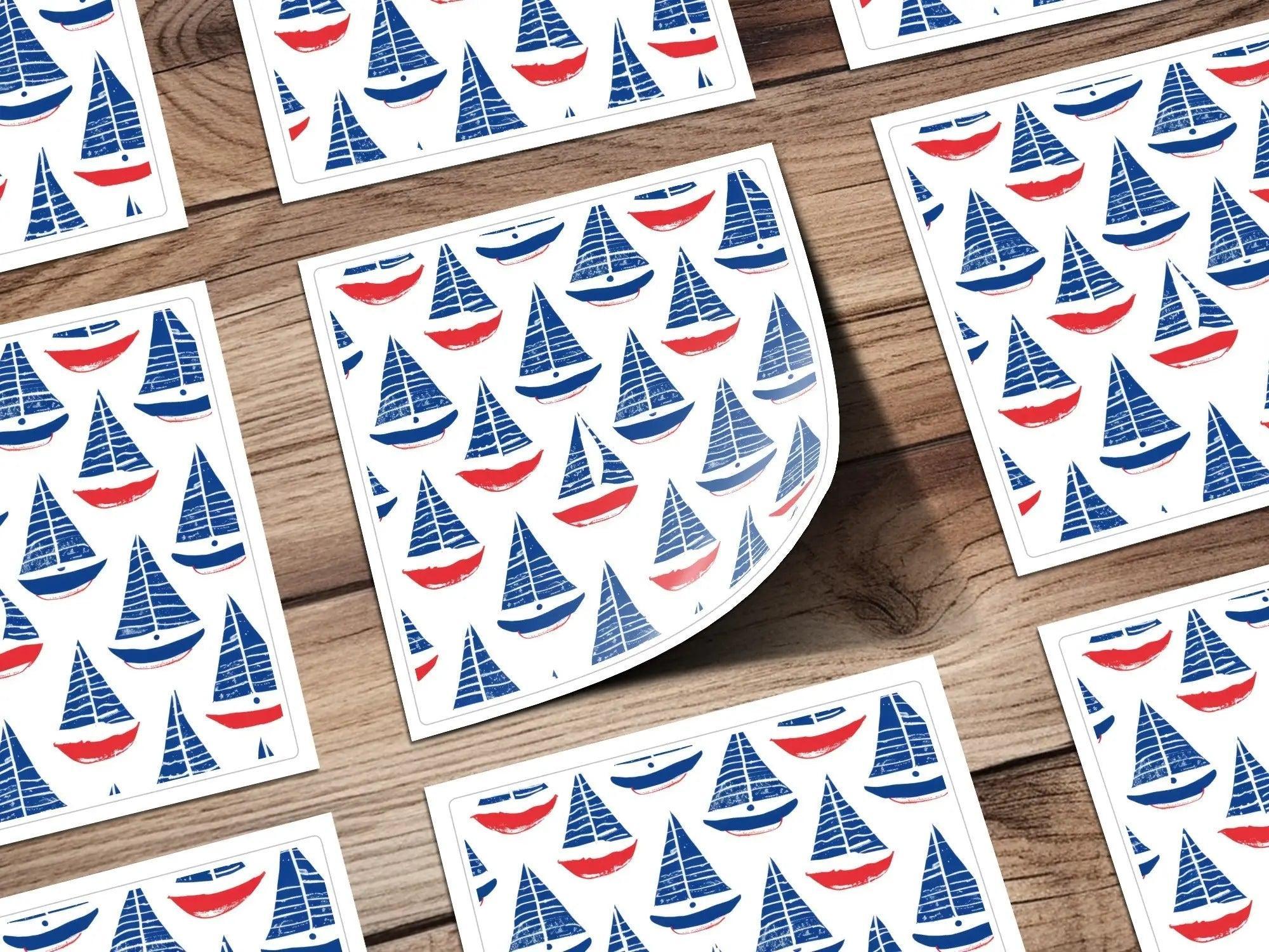 Red Blue Sailboat Digital Paper, Nautical Seamless Pattern, Coastal Theme JPEG Files, Scrapbooking Background, Fabric Design, Digital - Moore and Mountain