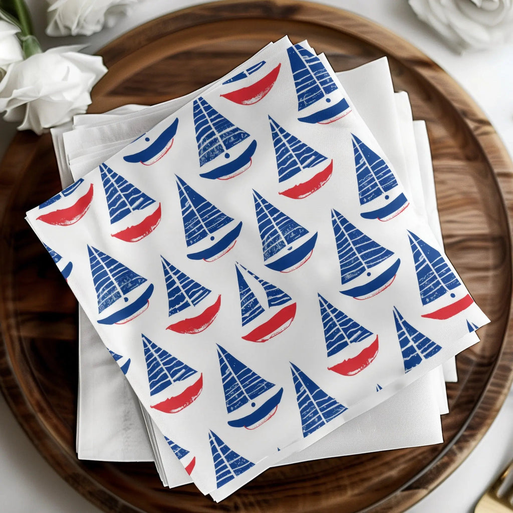 Red Blue Sailboat Digital Paper, Nautical Seamless Pattern, Coastal Theme JPEG Files, Scrapbooking Background, Fabric Design, Digital - Moore and Mountain