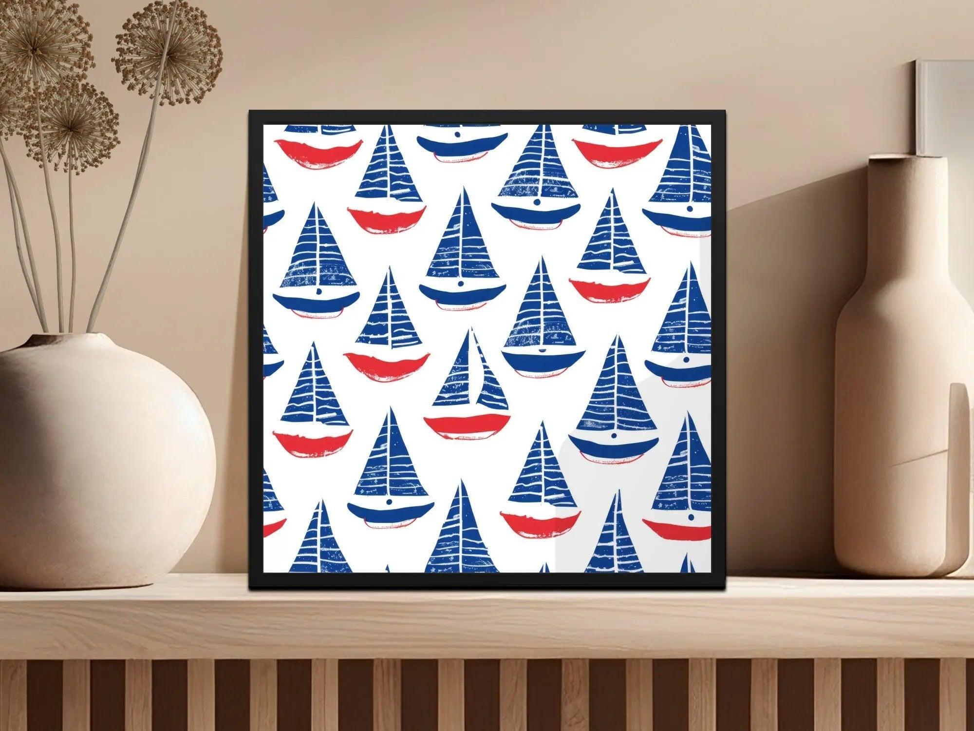 Red Blue Sailboat Digital Paper, Nautical Seamless Pattern, Coastal Theme JPEG Files, Scrapbooking Background, Fabric Design, Digital - Moore and Mountain