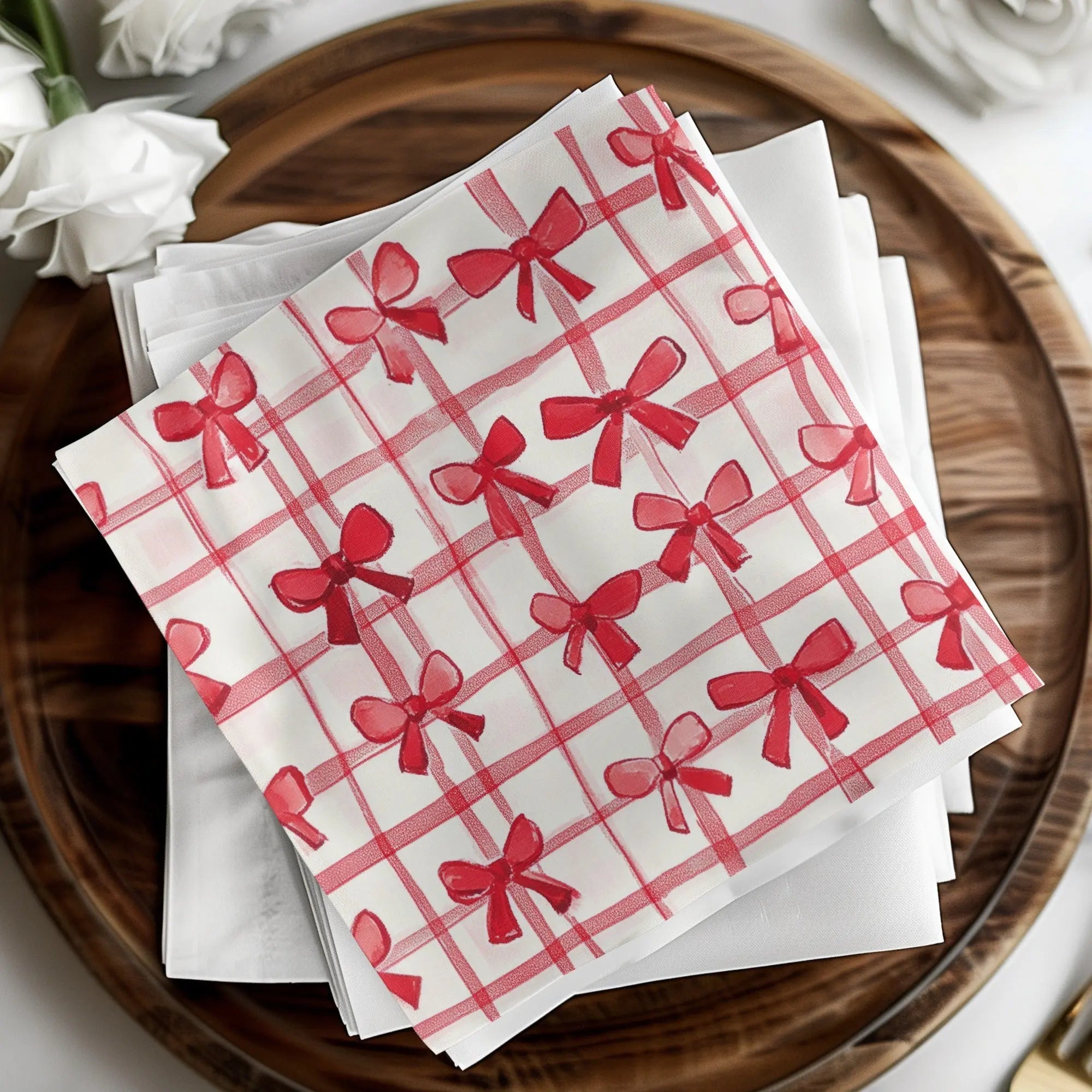 Red Bow Plaid Seamless Digital Paper, Festive Gift Wrap Pattern, Digital Download, Scrapbooking Paper, Christmas Design, Fabric Print - Moore and Mountain