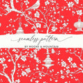 Red Chinoiserie Digital Paper, Floral Seamless Pattern, Bird Lantern Design, Scrapbooking Paper, Digital Download for Commercial Use - Moore and Mountain