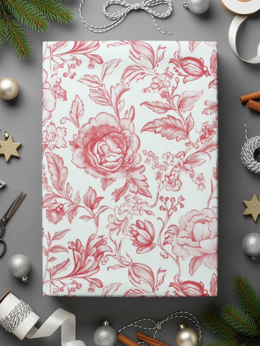 Red Chinoiserie Seamless Rose Pattern, French Toile Blooming Flowers Repeat Pattern Artwork Decoration Digital - Moore and Mountain