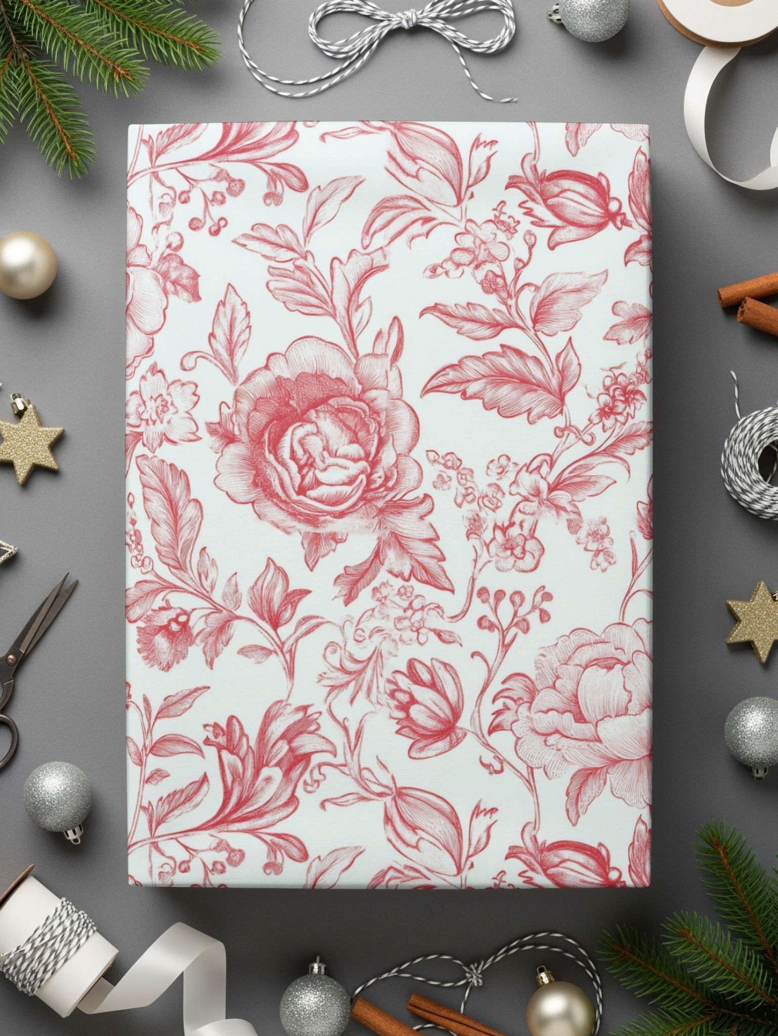 Red Chinoiserie Seamless Rose Pattern, French Toile Blooming Flowers Repeat Pattern Artwork Decoration Digital - Moore and Mountain