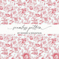 Red Chinoiserie Seamless Rose Pattern, French Toile Blooming Flowers Repeat Pattern Artwork Decoration Digital - Moore and Mountain
