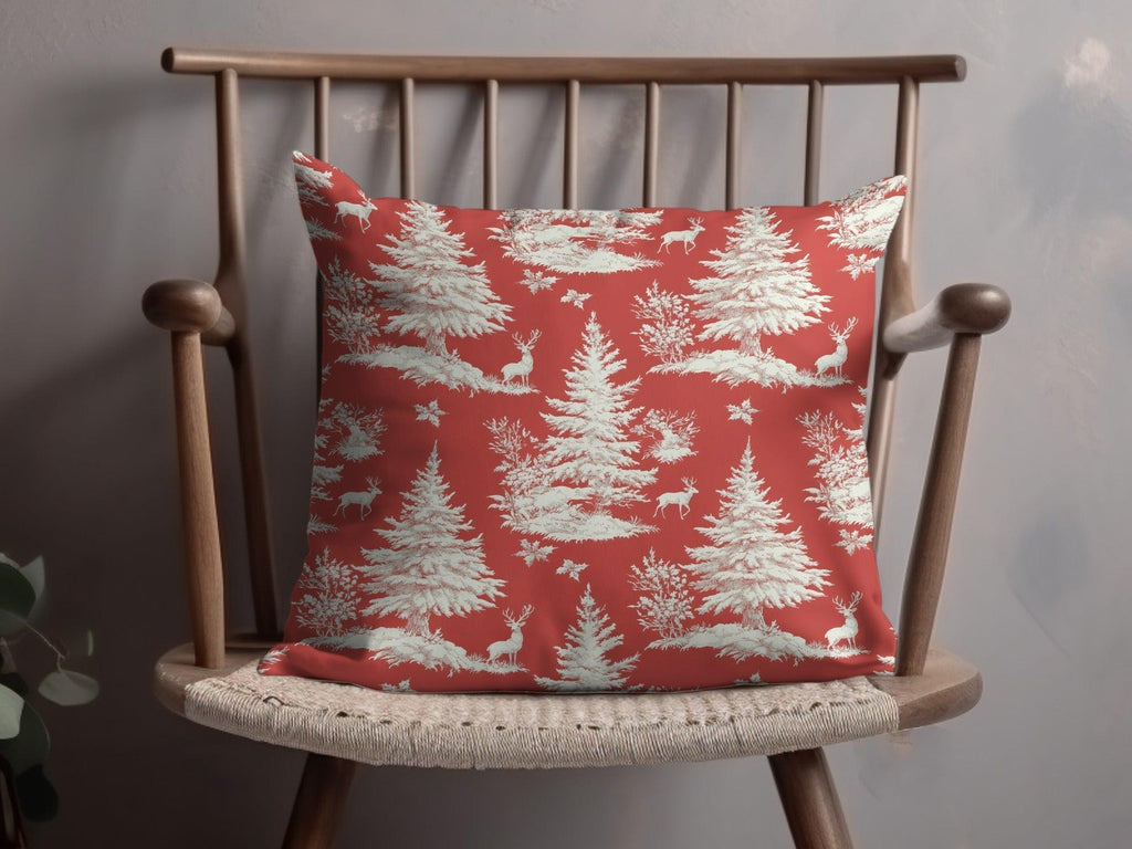 Red Christmas Toile Digital Pattern, Seamless Winter Deer Forest Print, Holiday Fabric Design, Festive Paper Download, Repeating Tile Image - Moore and Mountain