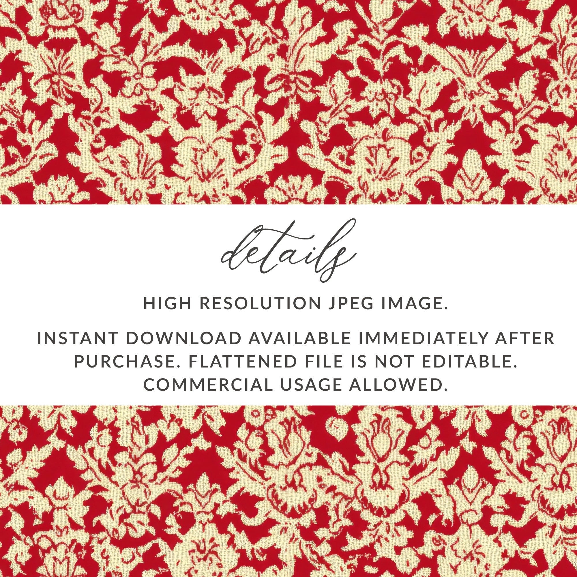 Red Damask Digital Paper, Floral Pattern, Seamless Texture, Scrapbook Paper, Fabric Design, Printable Background, Digital Download - Moore and Mountain