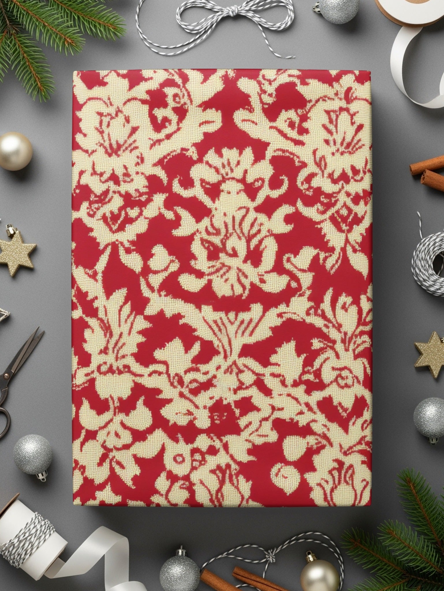 Red Damask Digital Paper, Floral Pattern, Seamless Texture, Scrapbook Paper, Fabric Design, Printable Background, Digital Download - Moore and Mountain