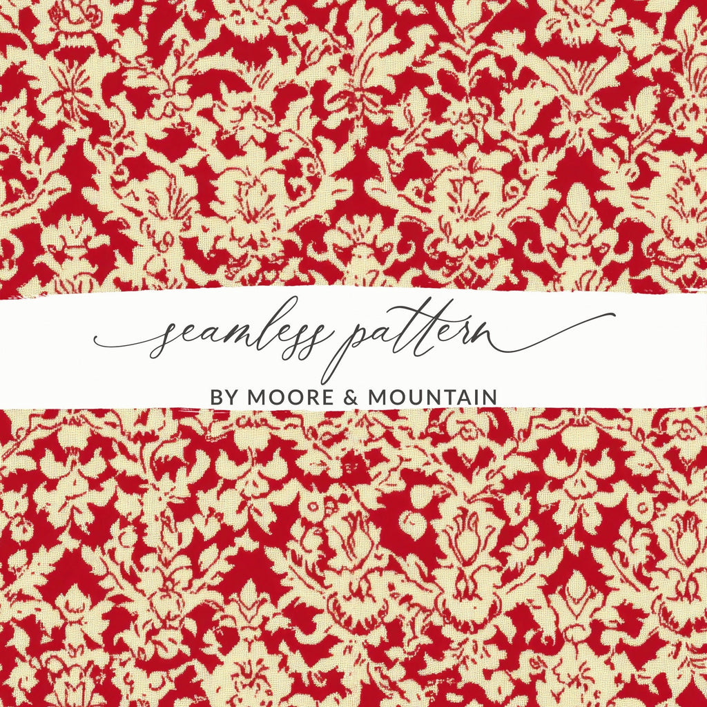 Red Damask Digital Paper, Floral Pattern, Seamless Texture, Scrapbook Paper, Fabric Design, Printable Background, Digital Download - Moore and Mountain