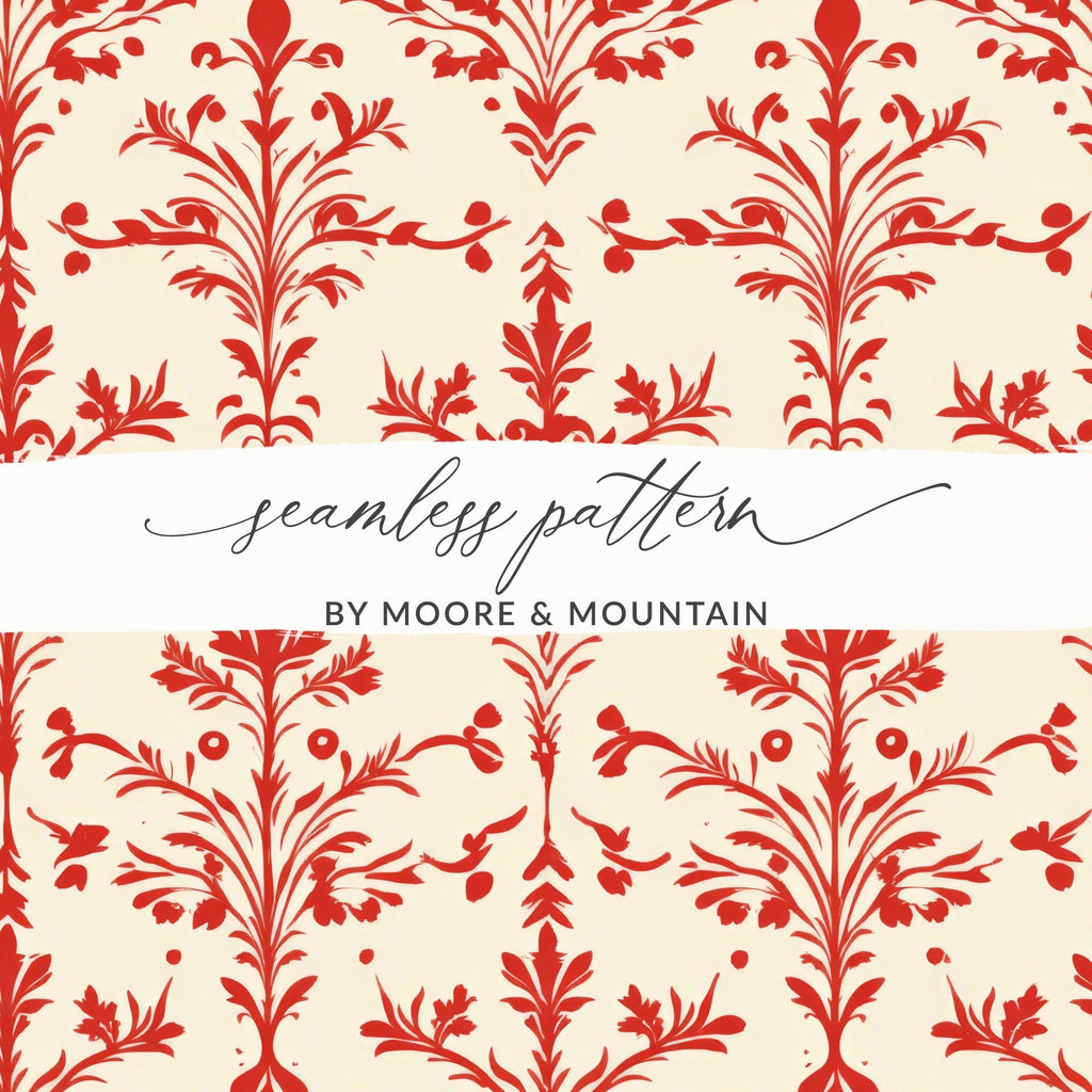 Red Damask Digital Paper, Seamless Pattern, Printable Scrapbook Paper, Vintage Style Texture, Digital Download, Commercial Use - Moore and Mountain
