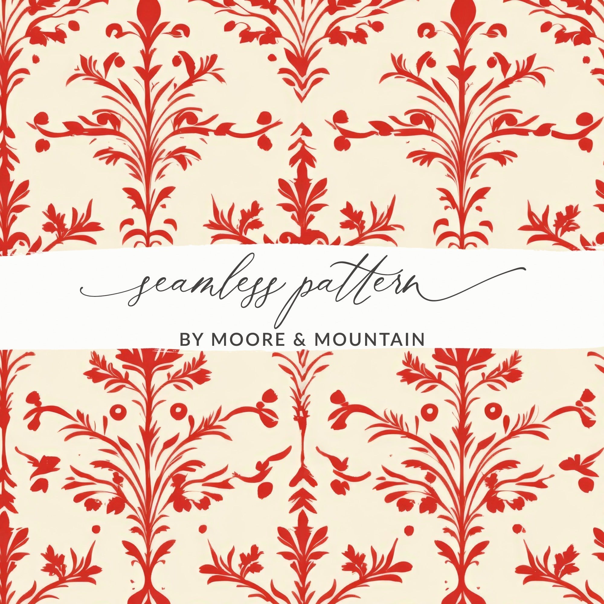 Red Damask Digital Paper, Seamless Pattern, Printable Scrapbook Paper, Vintage Style Texture, Digital Download, Commercial Use - Moore and Mountain
