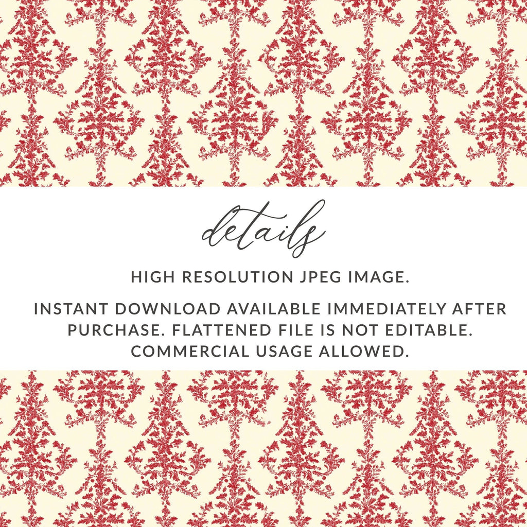 Red Floral Damask Pattern, Digital Paper, Seamless Design, Printable Fabric, Scrapbooking Paper, 12x12 JPEG, Commercial Use - Moore and Mountain